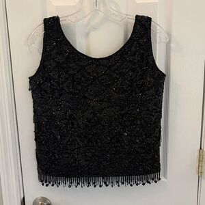 Beaded Black Sleeveless Evening Top